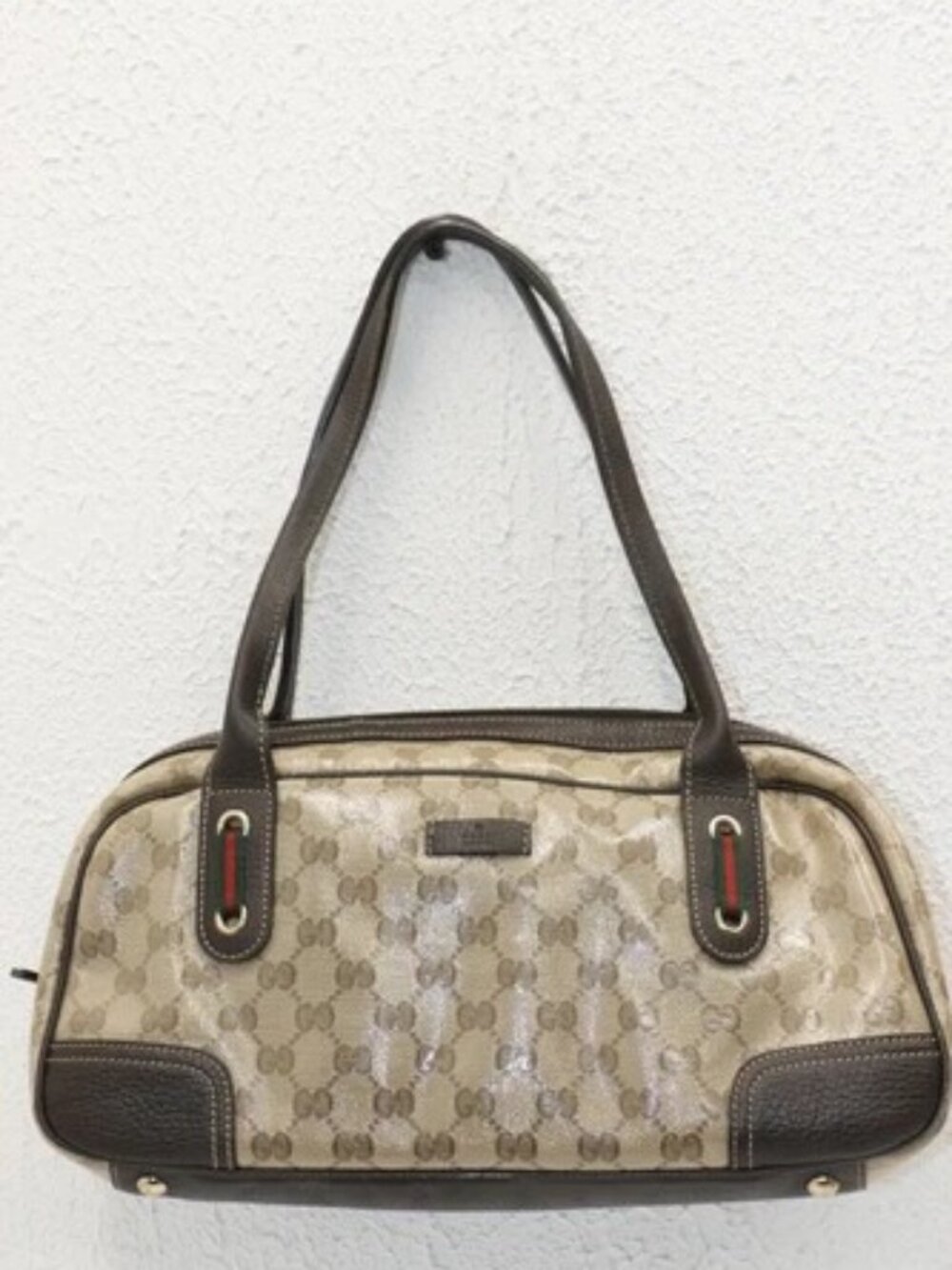 GUCCI Crystal Monogram Web Princy Boston - Brown